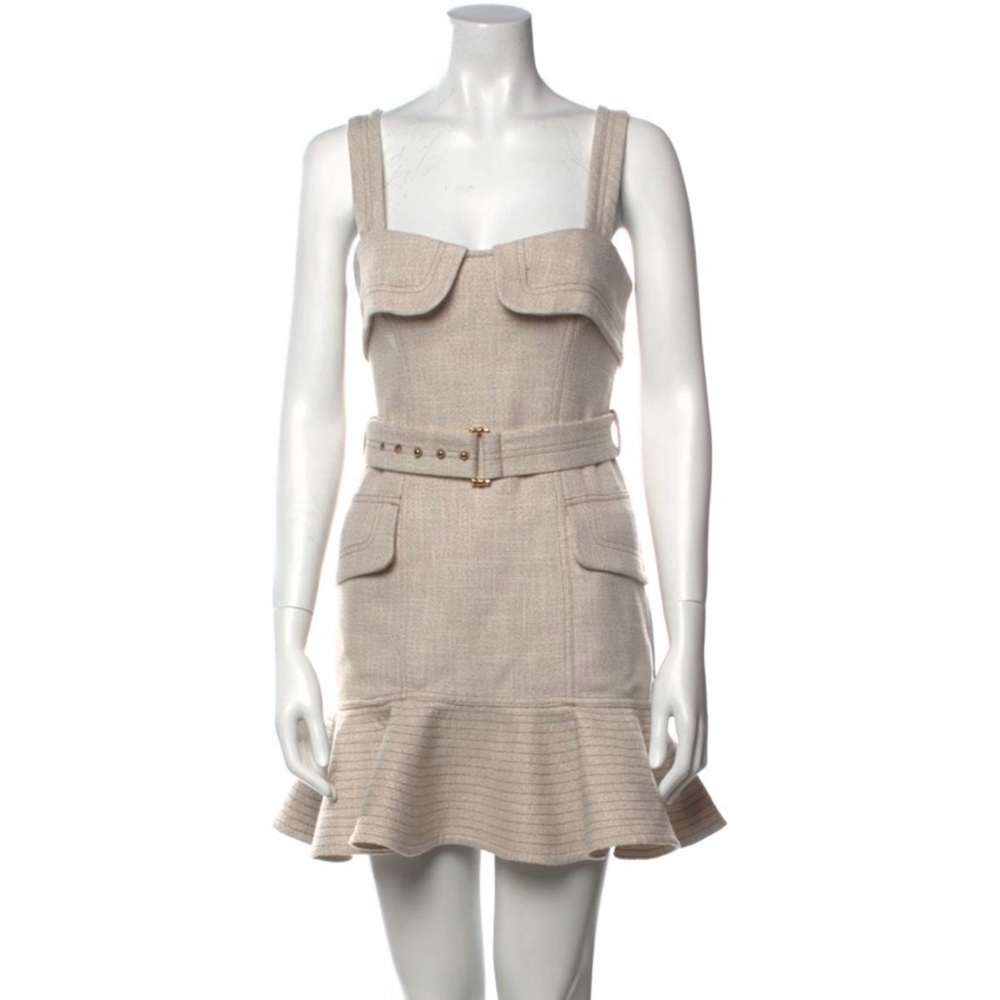Acler Tan Sheath Mini Dress Square Neck Sleeveless